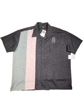 Steady Classics Short Sleeve Button-Up Bowling Shirt Embroidered Mens 3XL Gray